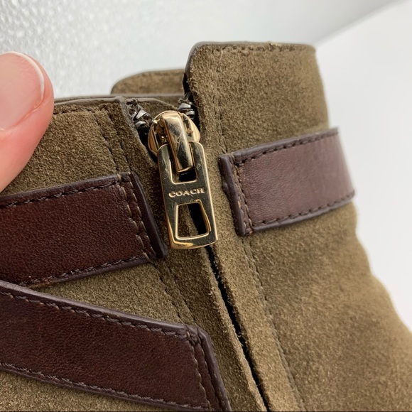 Coach Patricia Suede Ankle Booties in Fatigue/ Chestnut Size 6B - Picture 10 of 12
